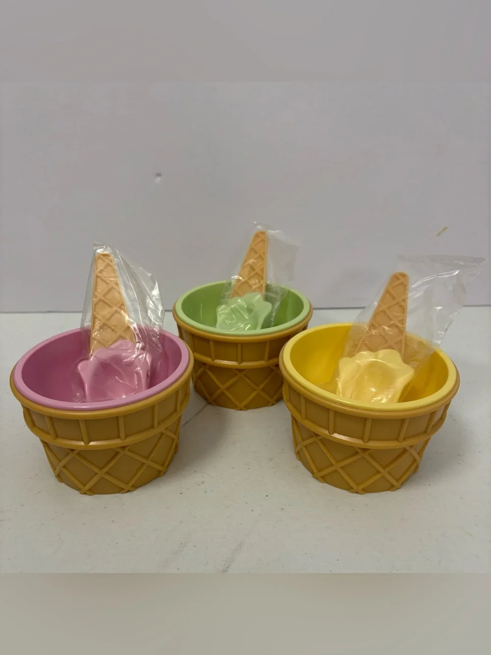Vintage AVON Sweet Scoops - Ice Cream Cone Bowl Set- 3 Bowls & 3 Matching Spoons